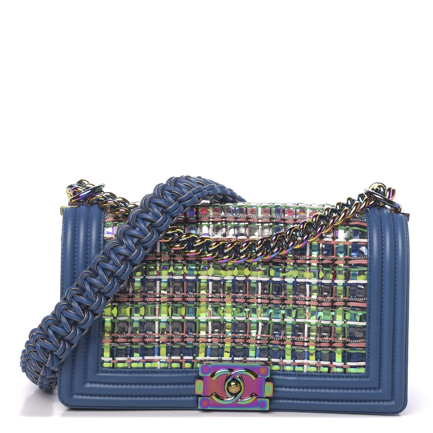 Chanel PVC Thread Woven Medium Boy Flap Dark Blue 1 of 11