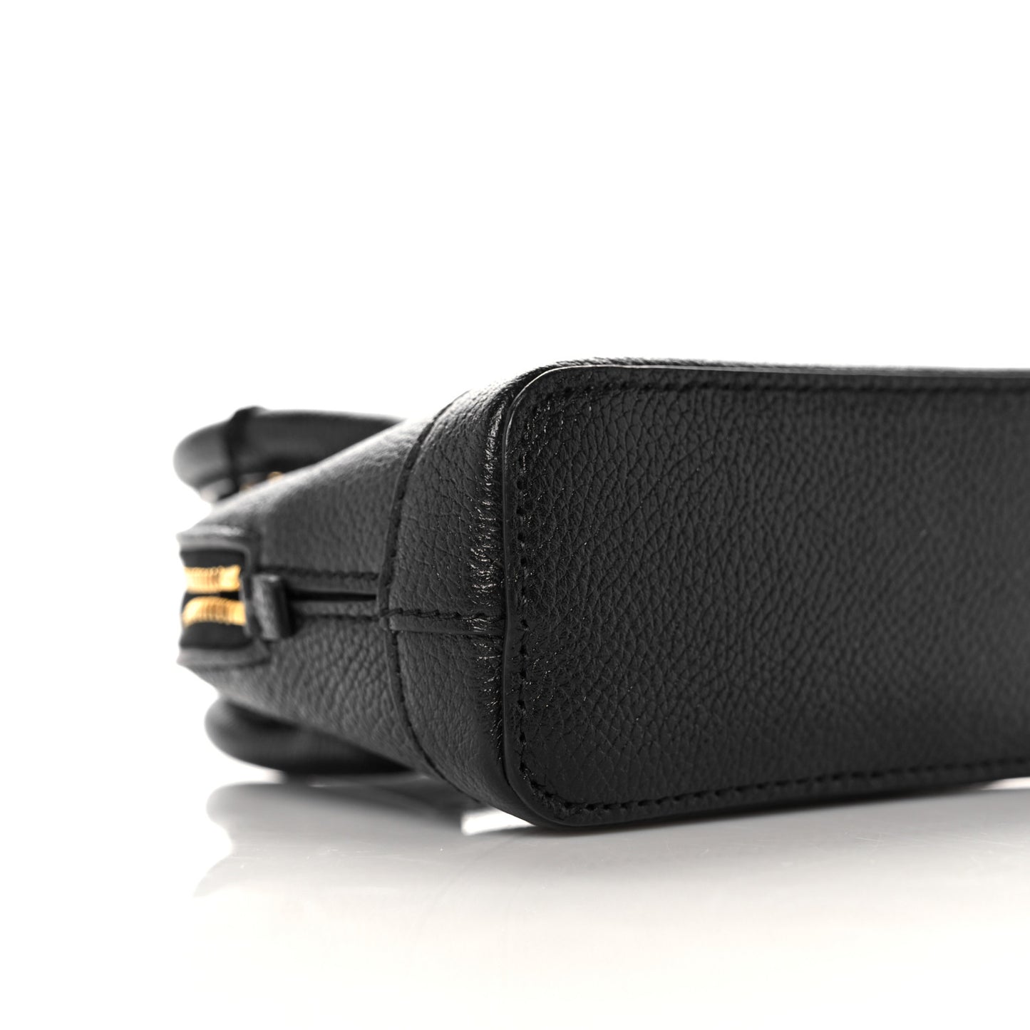 Grained Calfskin Logo Mini Ville Top Handle Bag Black White
