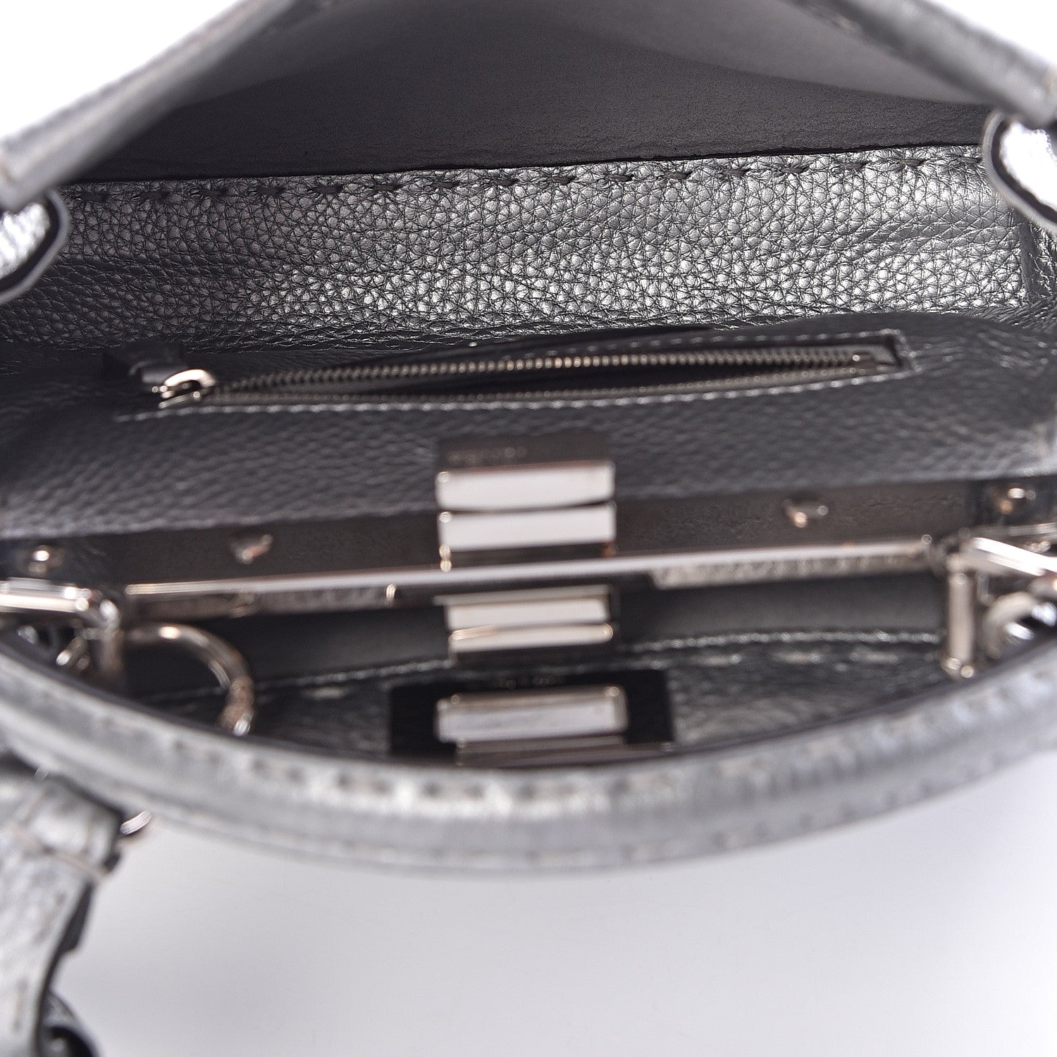 Fendi Cuoio Romano Lux Selleria Mini Peekaboo Iconic Satchel Argento 5 of 13