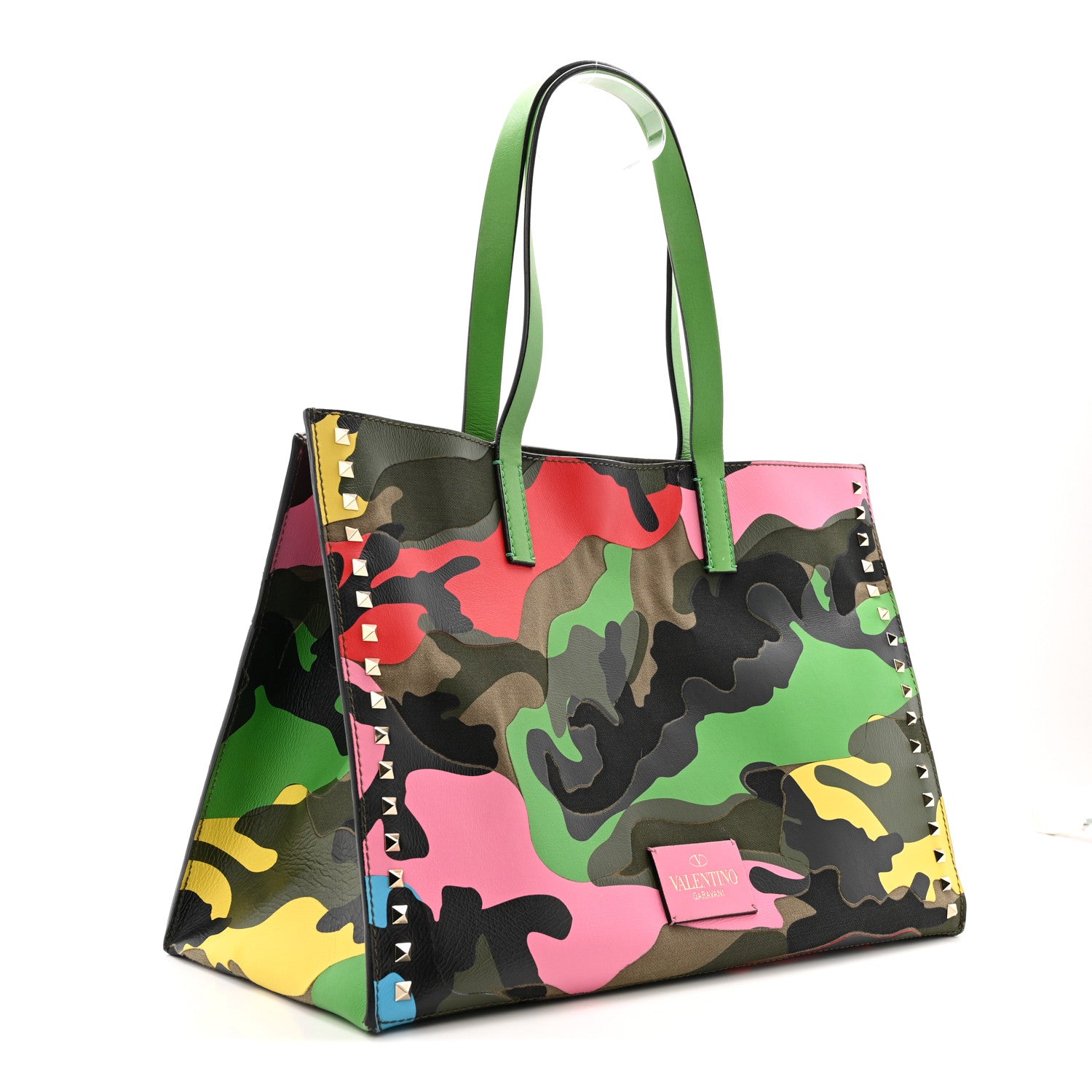 Valentino Garavani Nappa Canvas Camouflage Rockstud Soft Tote Green Multicolor 3 of 14