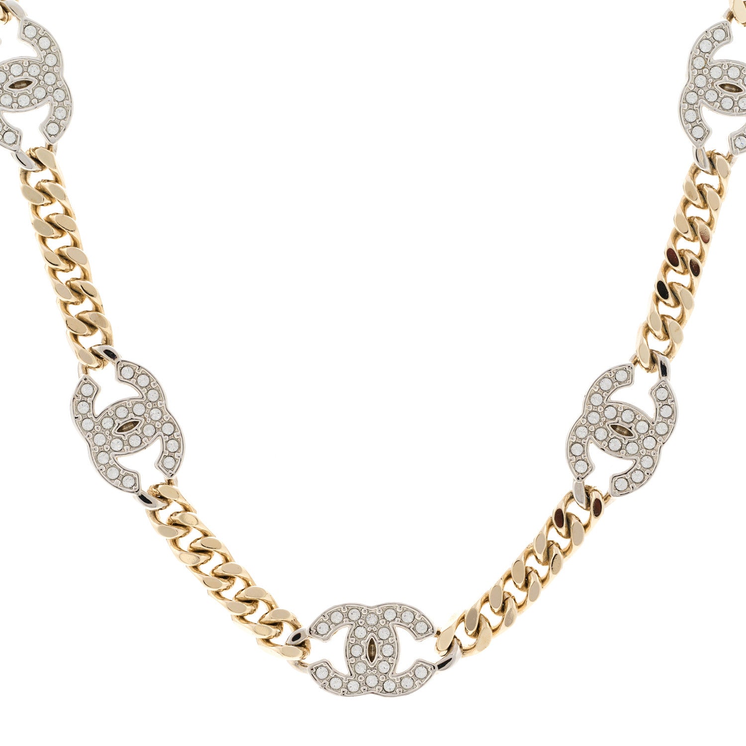 Chanel Crystal Chain CC Link Choker Gold Silver 4 of 6