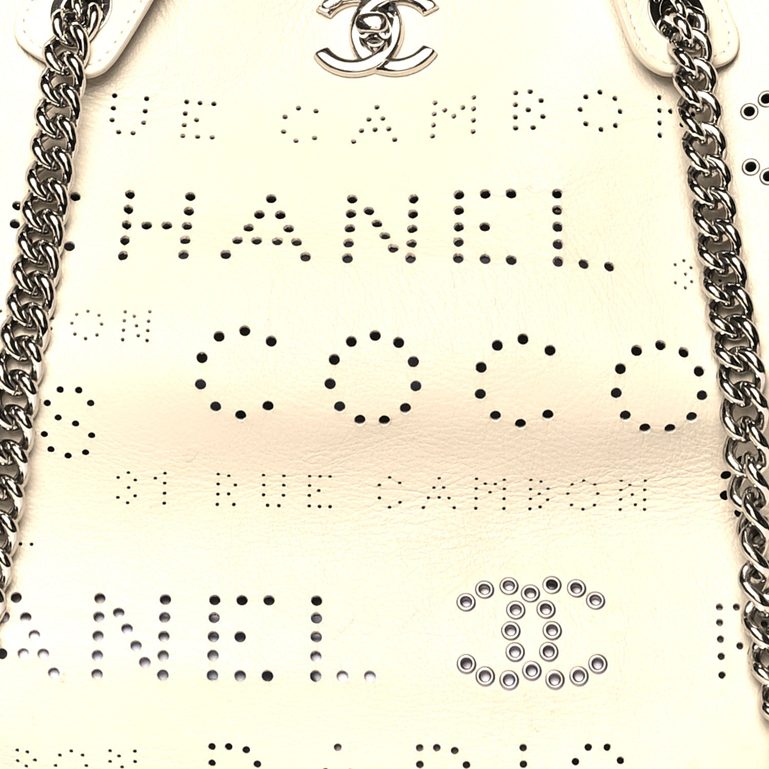 Chanel Calfskin Tweed Small Logo Eyelets Shopping Tote Beige 8 of 12