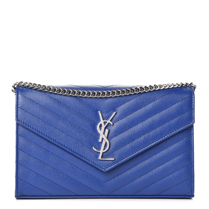 Saint Laurent Grain De Poudre Matelasse Chevron Monogram Chain Wallet Blue Majorelle 1 of 9