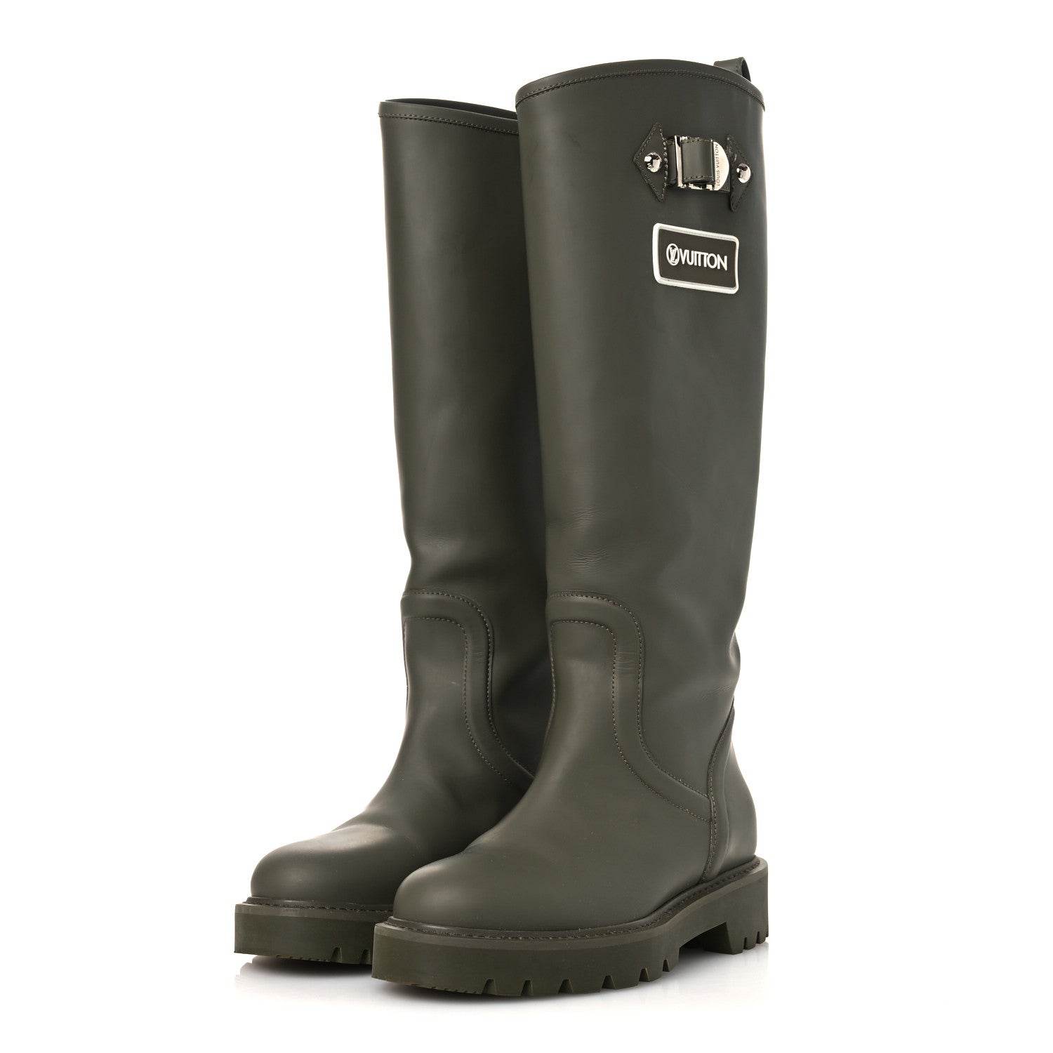 Louis Vuitton Rubber Calfskin Territory Flat High Boots 36 Khaki 4 of 13