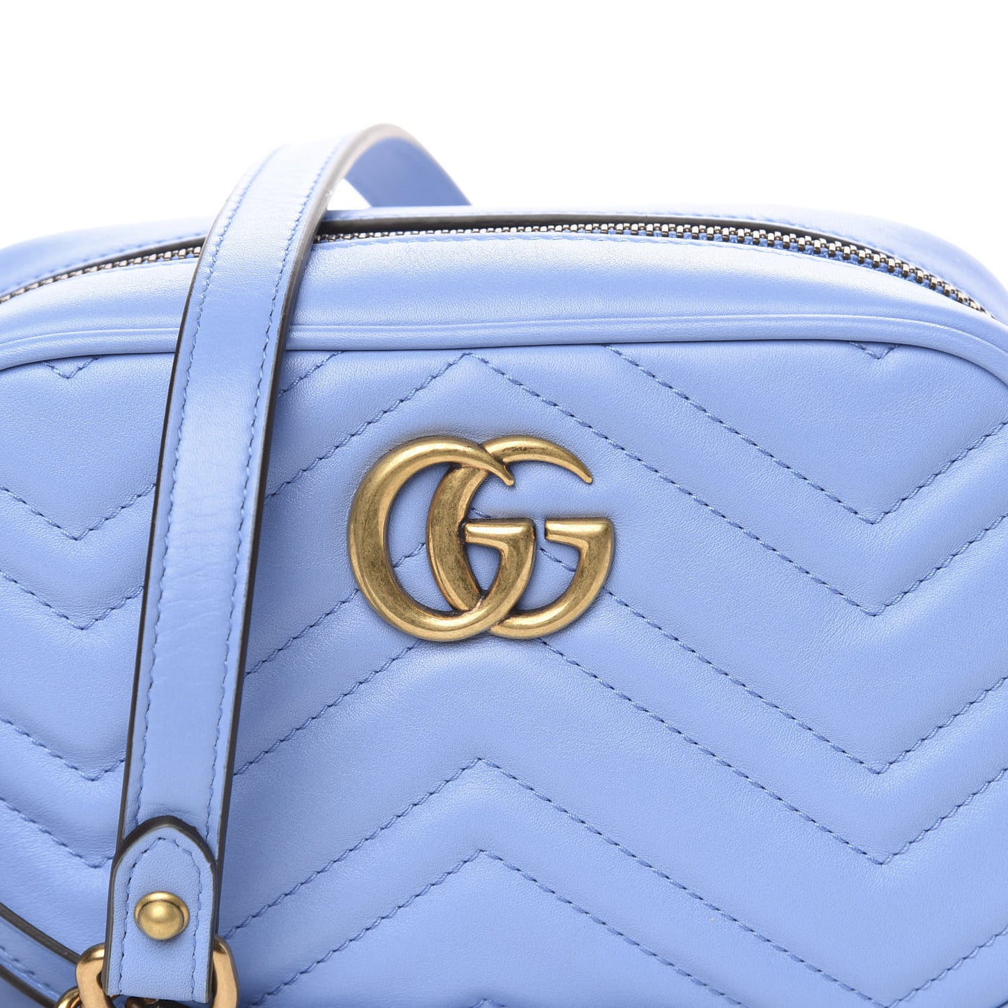 Calfskin Matelasse Mini GG Marmont Chain Shoulder Bag Clear Sky Blue