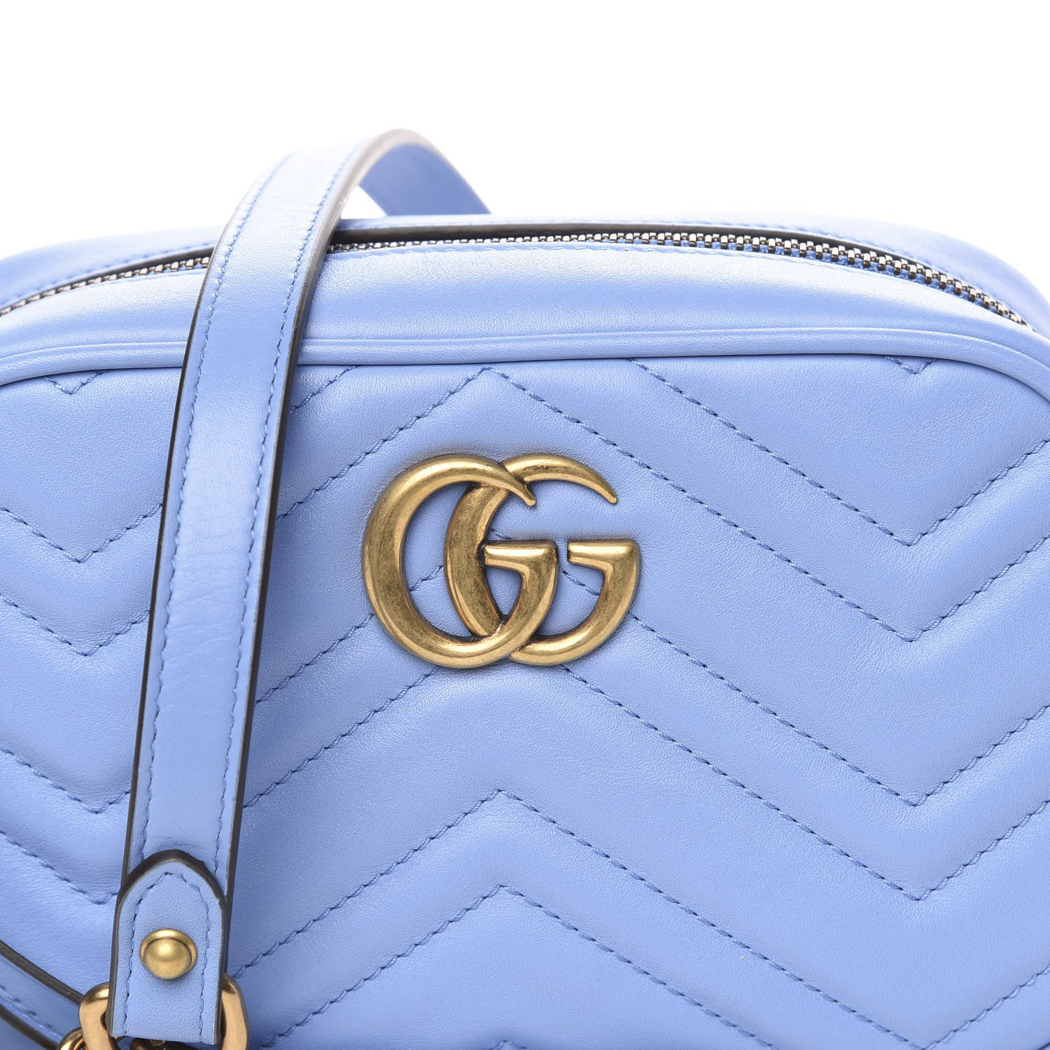 Gucci Calfskin Matelasse Mini GG Marmont Chain Shoulder Bag Clear Sky Blue 9 of 9