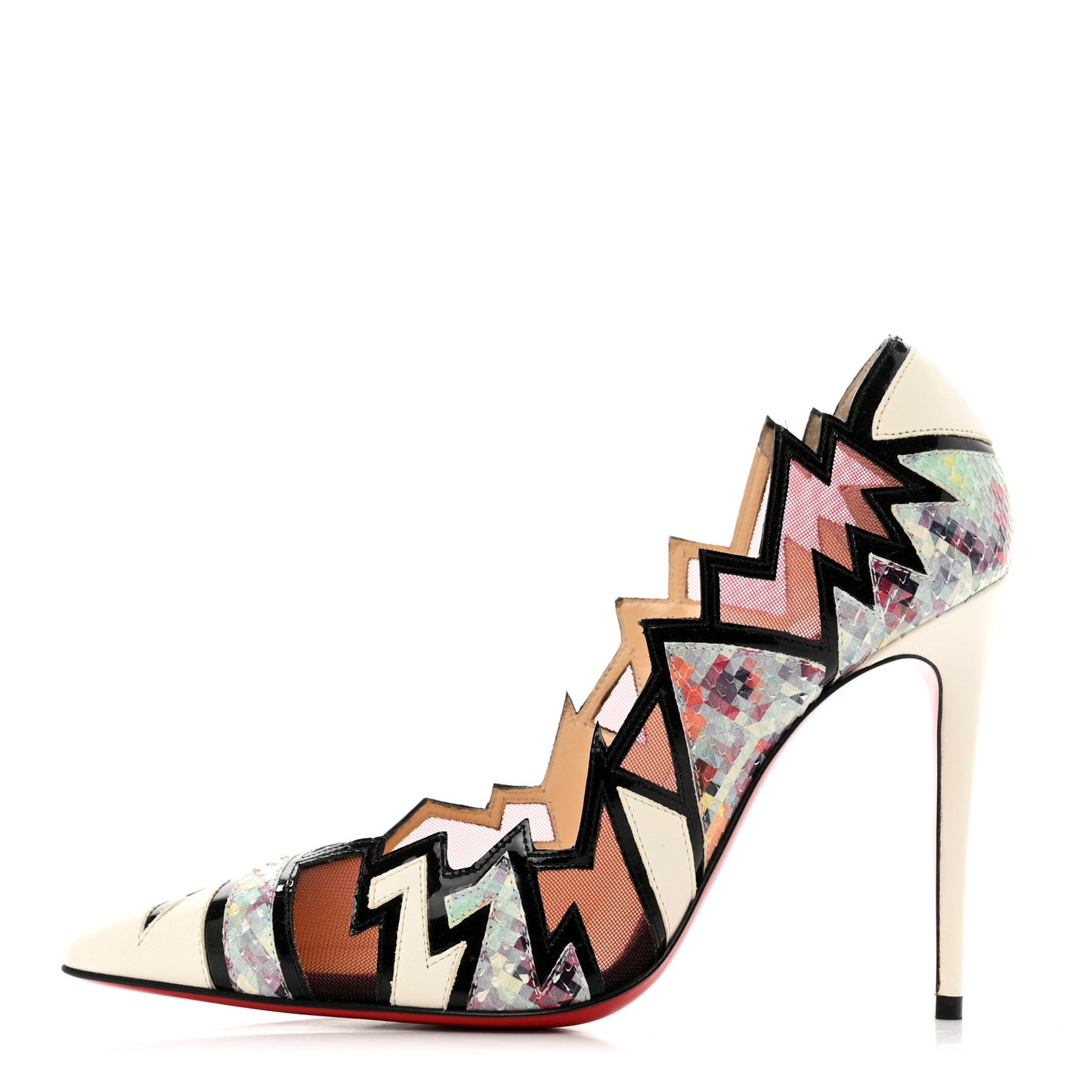 Shiny Nappa Patent Snakeskin Explorete 100 Pumps 35.5 White Black Multicolor