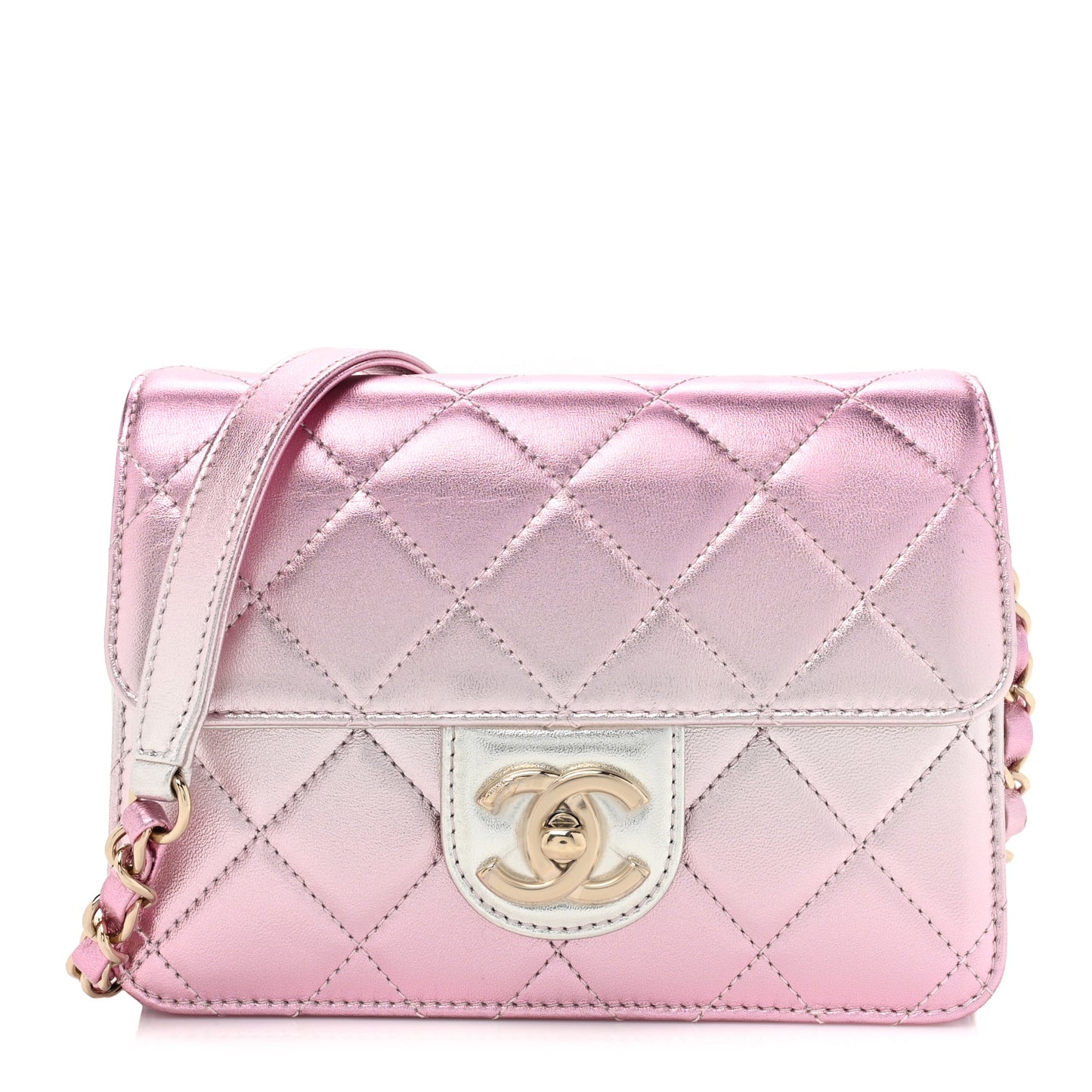 Metallic Lambskin Like A Wallet Flap Golden Pink