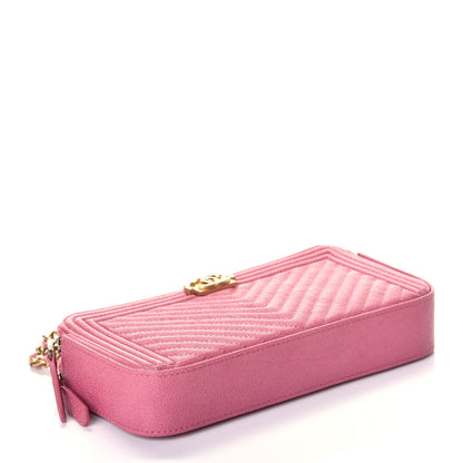Chanel Caviar Chevron Small Boy Clutch With Chain Pink 4 of 10