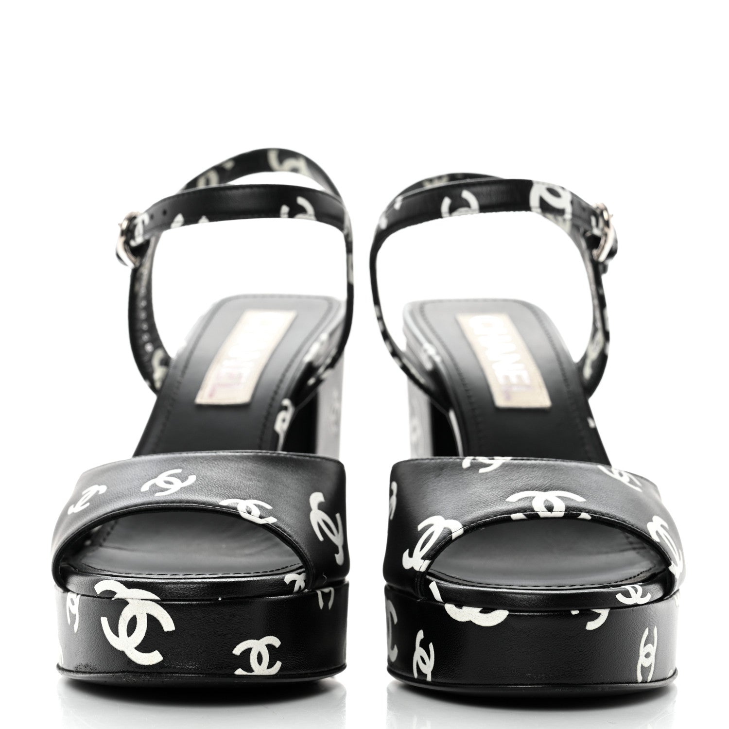 Chanel Printed Lambskin CC Platform Sandals 38 Black White 2 of 9
