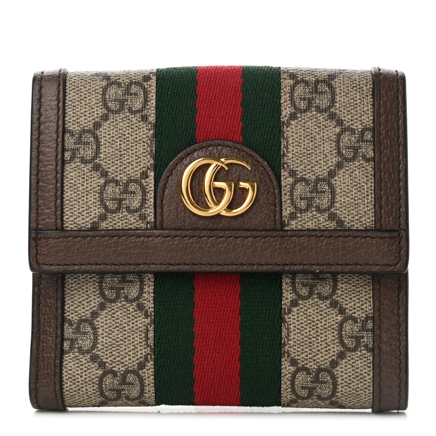GG Supreme Monogram Web Ophidia French Flap Wallet Beige New Acero
