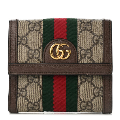 Gucci GG Supreme Monogram Web Ophidia French Flap Wallet Beige New Acero 1 of 8