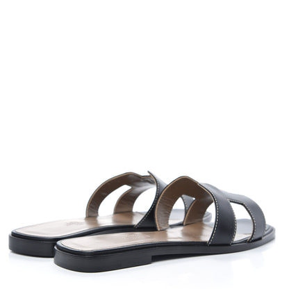 Hermes Box Calfskin Oran Sandals 37.5 Black 4 of 8