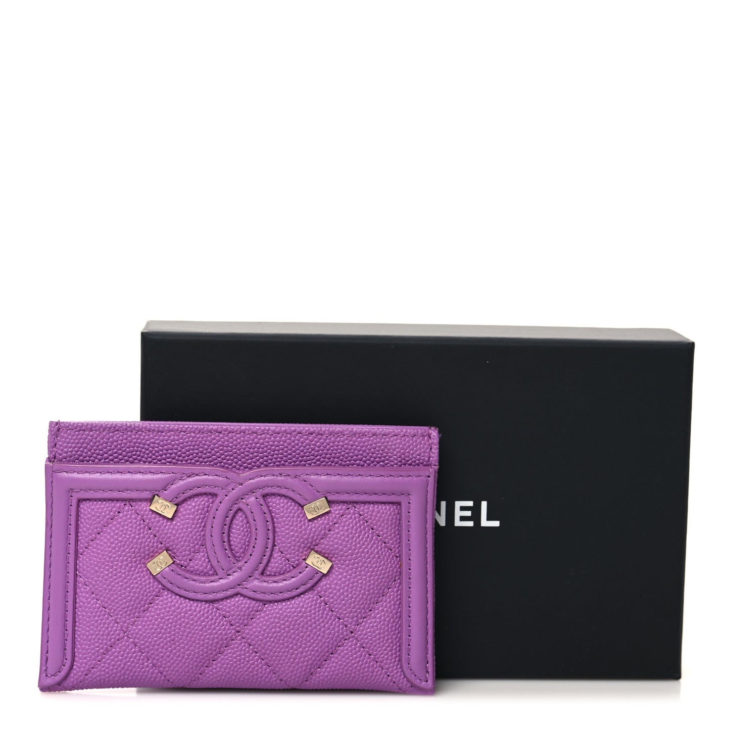 Caviar Quilted Filigree Card Holder Purple