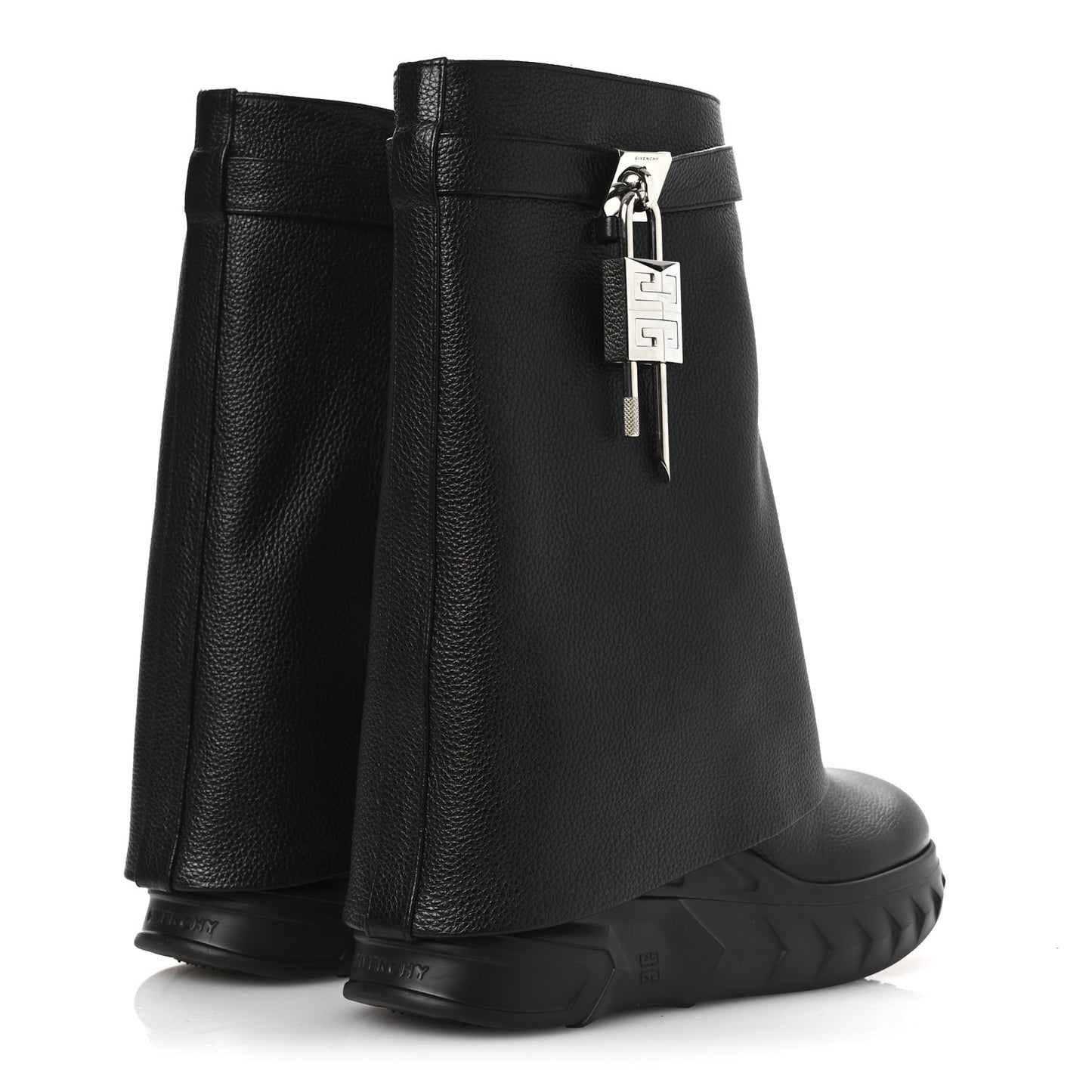 Grained Calfskin Shark Lock Biker Ankle Boots 40 Black