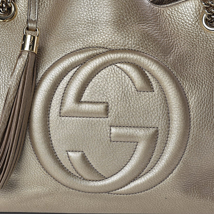 Gucci Metallic Pebbled Calfskin Medium Soho Chain Shoulder Bag Golden Beige 10 of 12