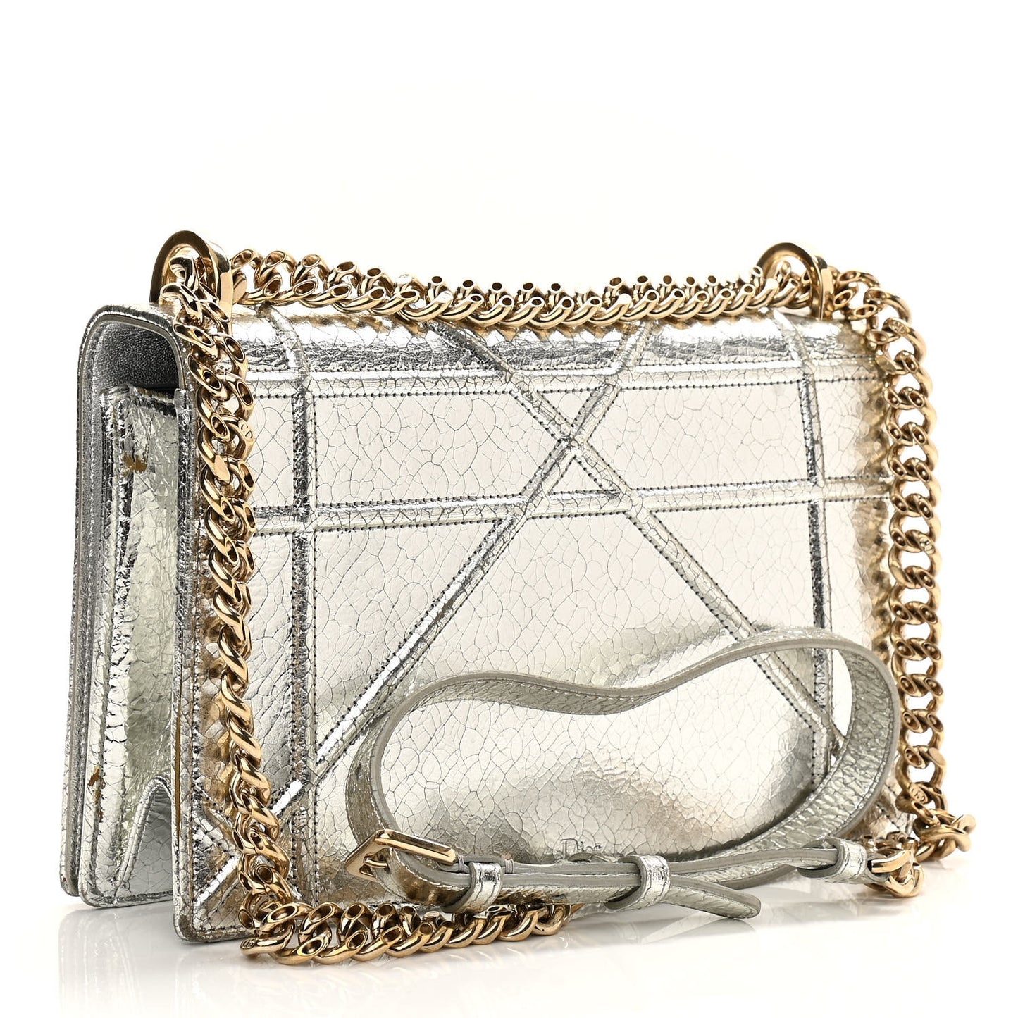 Metallic Ceramic Effect Deerskin Medium Diorama Flap Bag Silver