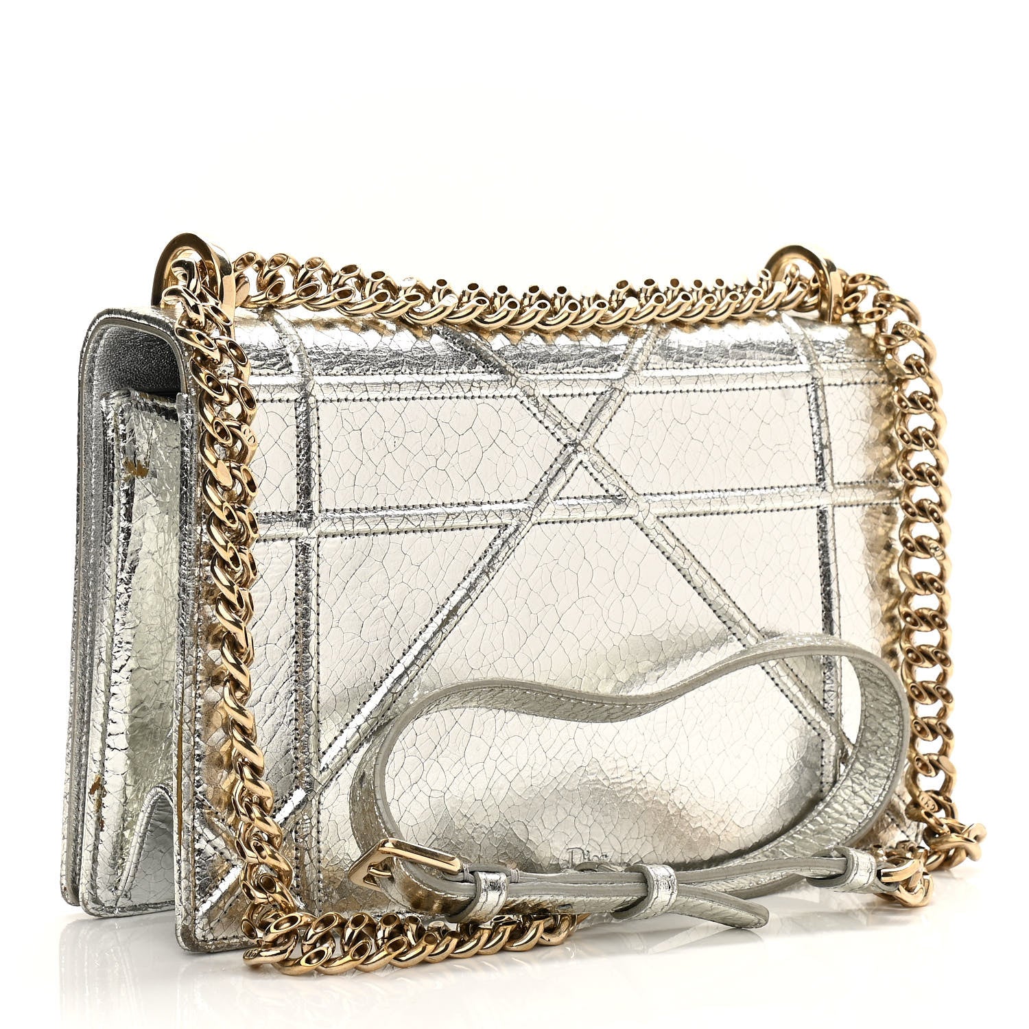 Christian Dior Metallic Ceramic Effect Deerskin Medium Diorama Flap Bag Silver 2 of 14