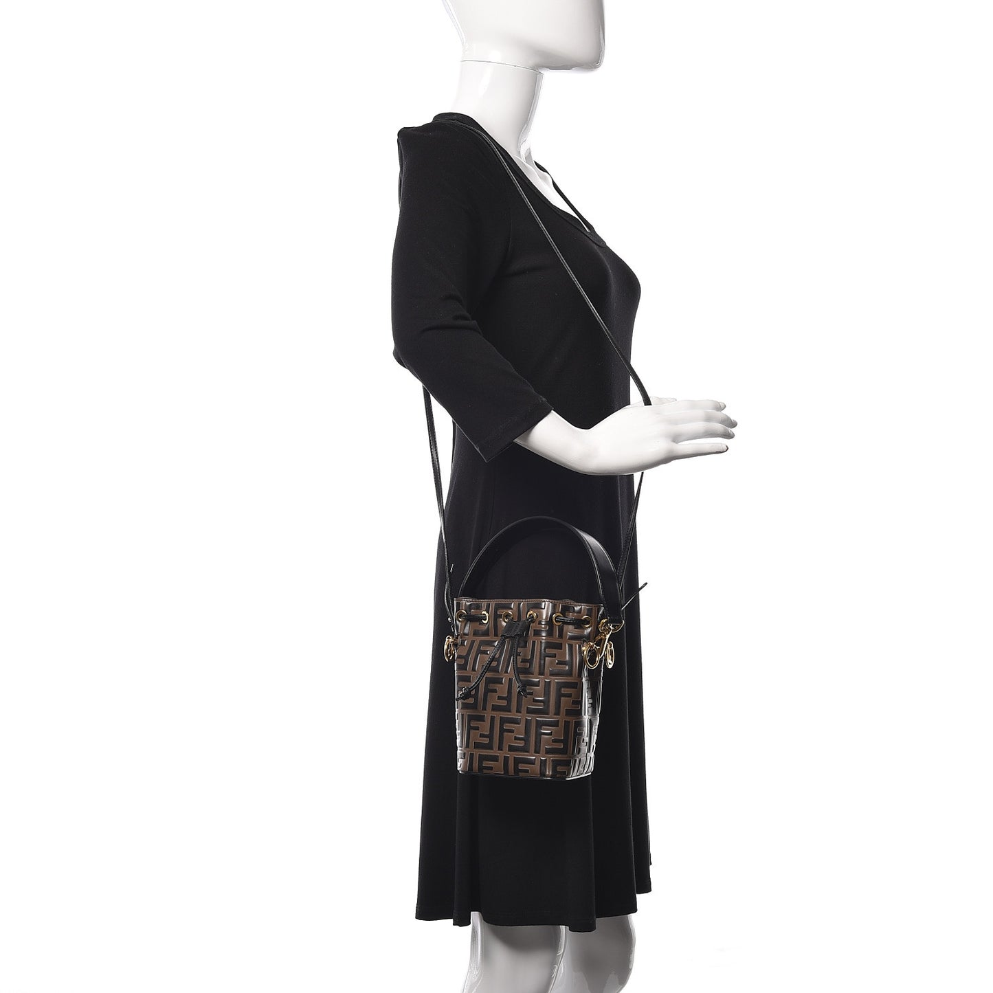 Vitello Liberty F is Fendi Bi-Color FF 1974 Embossed Mini Mon Tresor Bucket Bag Maya Black