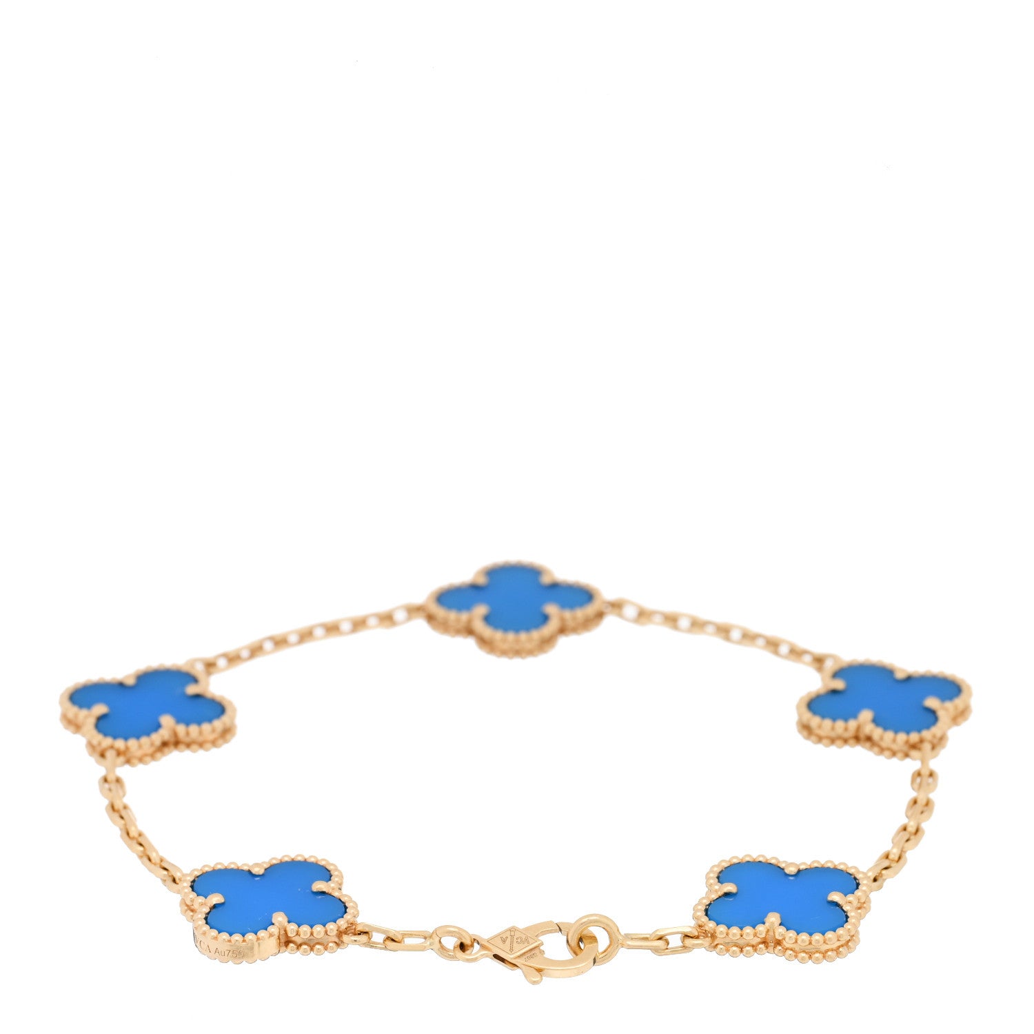 Van Cleef & Arpels 18K Yellow Gold Blue Agate 5 Motifs Vintage Alhambra Bracelet 2 of 4