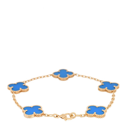 Van Cleef & Arpels 18K Yellow Gold Blue Agate 5 Motifs Vintage Alhambra Bracelet 2 of 4