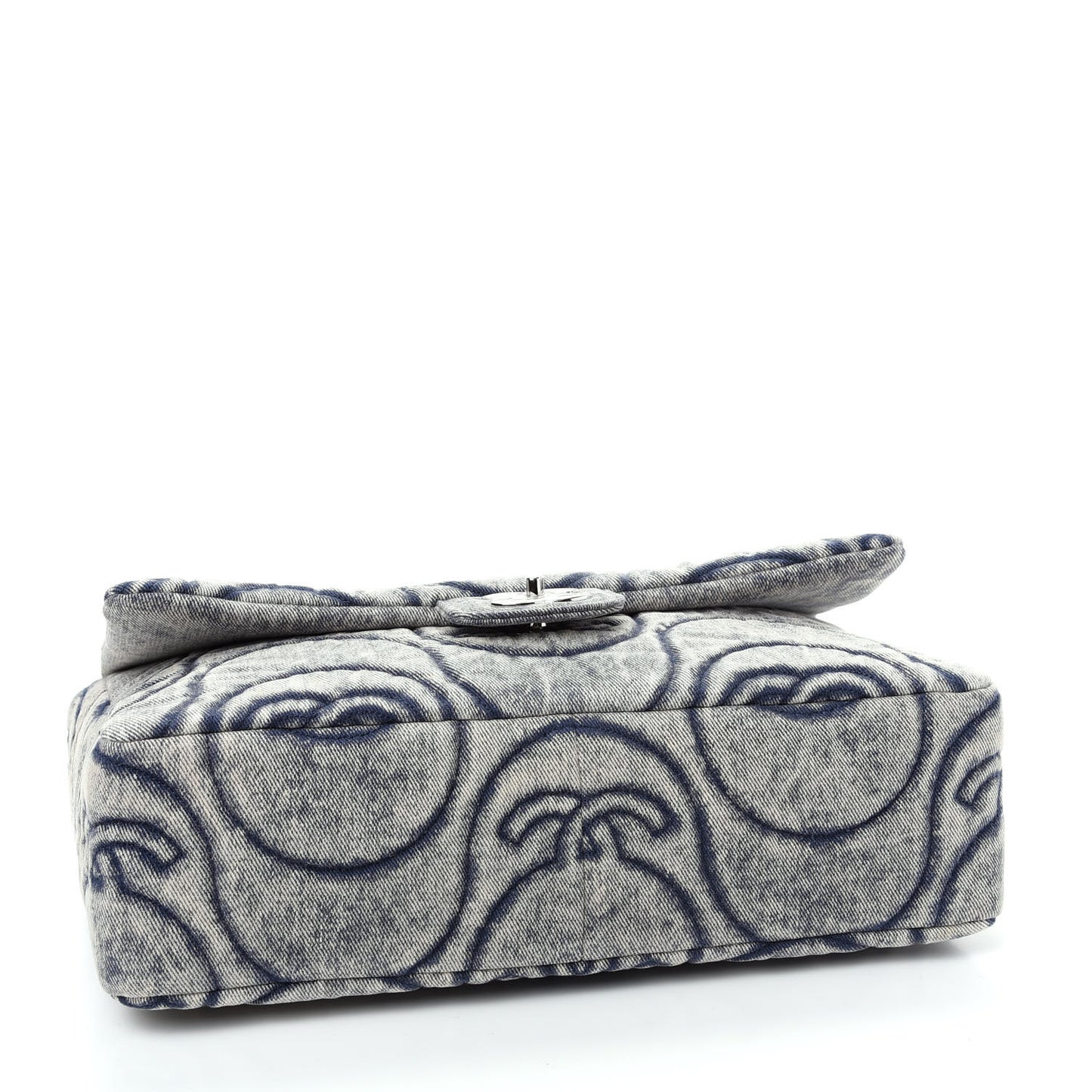 Denim Embossed CC Logo Print Jumbo Single Flap Blue