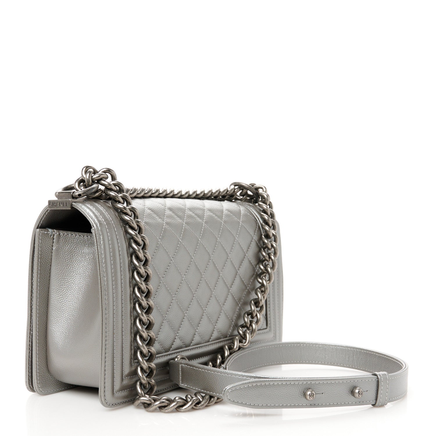 Chanel Metallic Caviar Quilted Medium Boy Flap Silver 3 of 10
