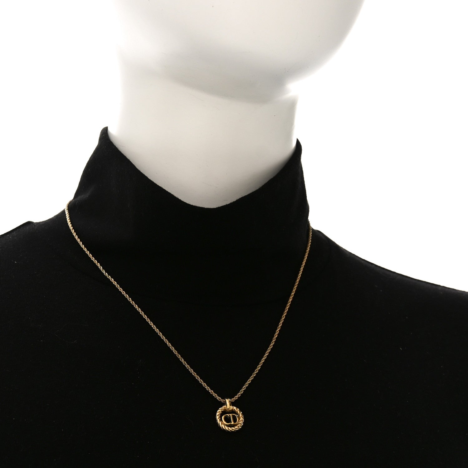 Christian Dior Metal CD Logo Round Pendant Necklace Gold 2 of 5