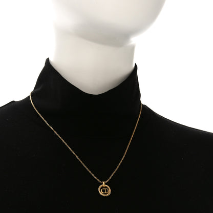 Christian Dior Metal CD Logo Round Pendant Necklace Gold 2 of 5