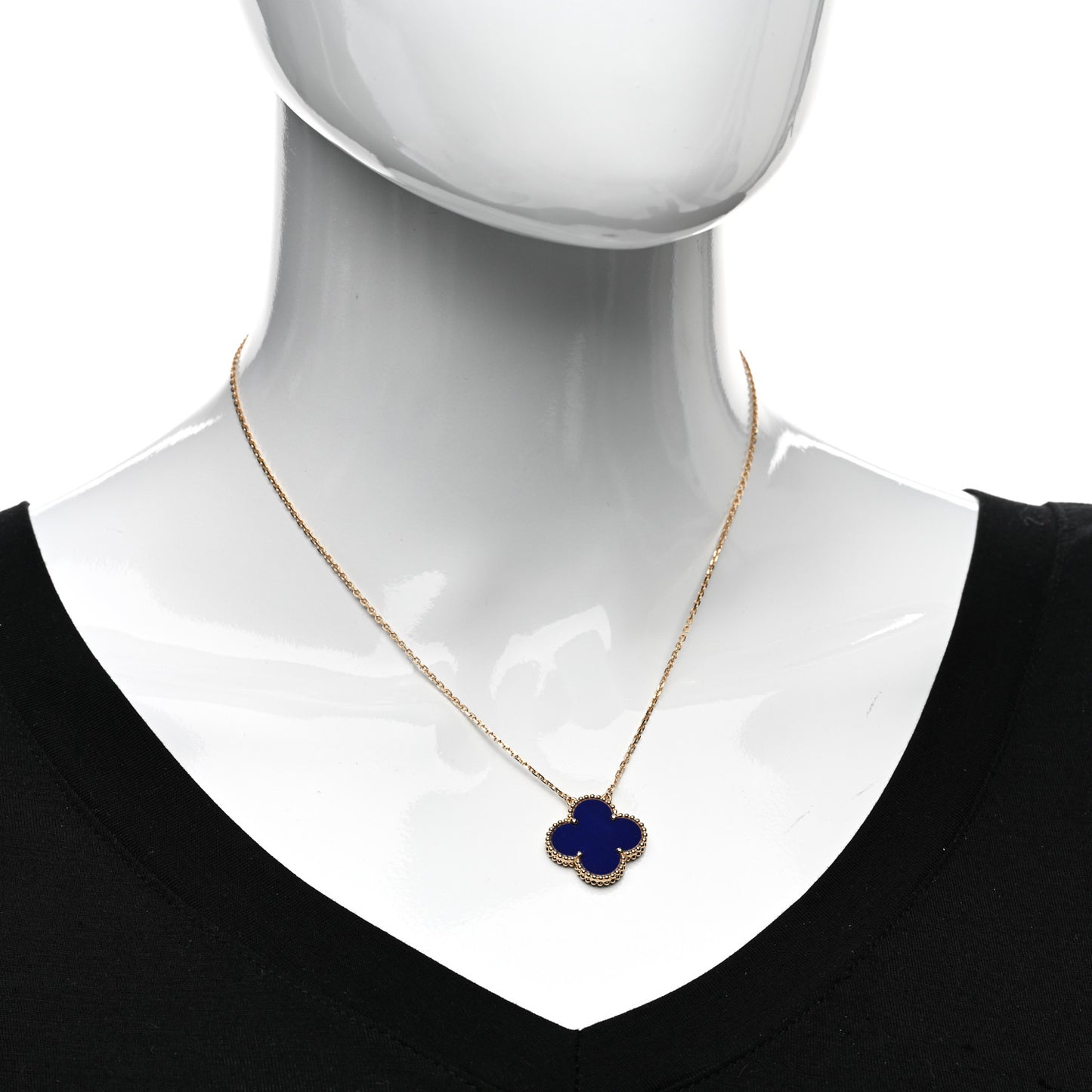 18K Yellow Gold Blue Sevres Porcelain Magic Alhambra Vendome Necklace
