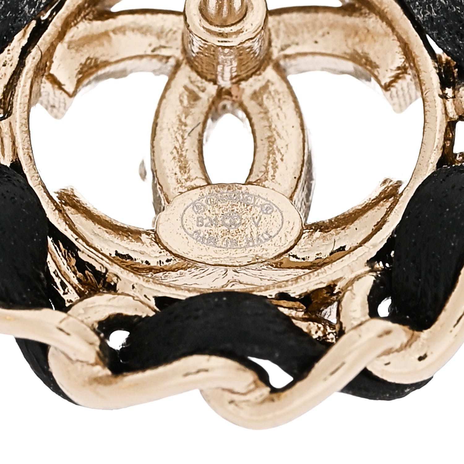 Chanel Crystal Lambskin Chain CC Stud Earrings Black Gold 4 of 5