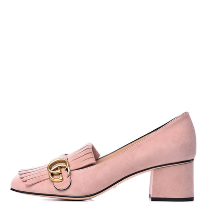 Gucci Kid Scamosciato GG Marmont Fringe 50mm Loafer Pumps 40 Crystal Pink 1 of 10