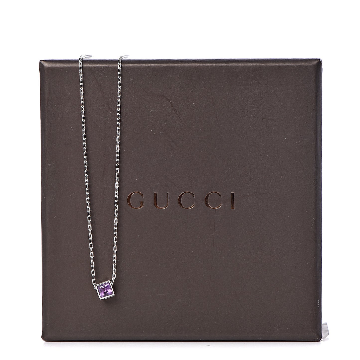 18K White Gold Amethyst Cube Pendant Necklace