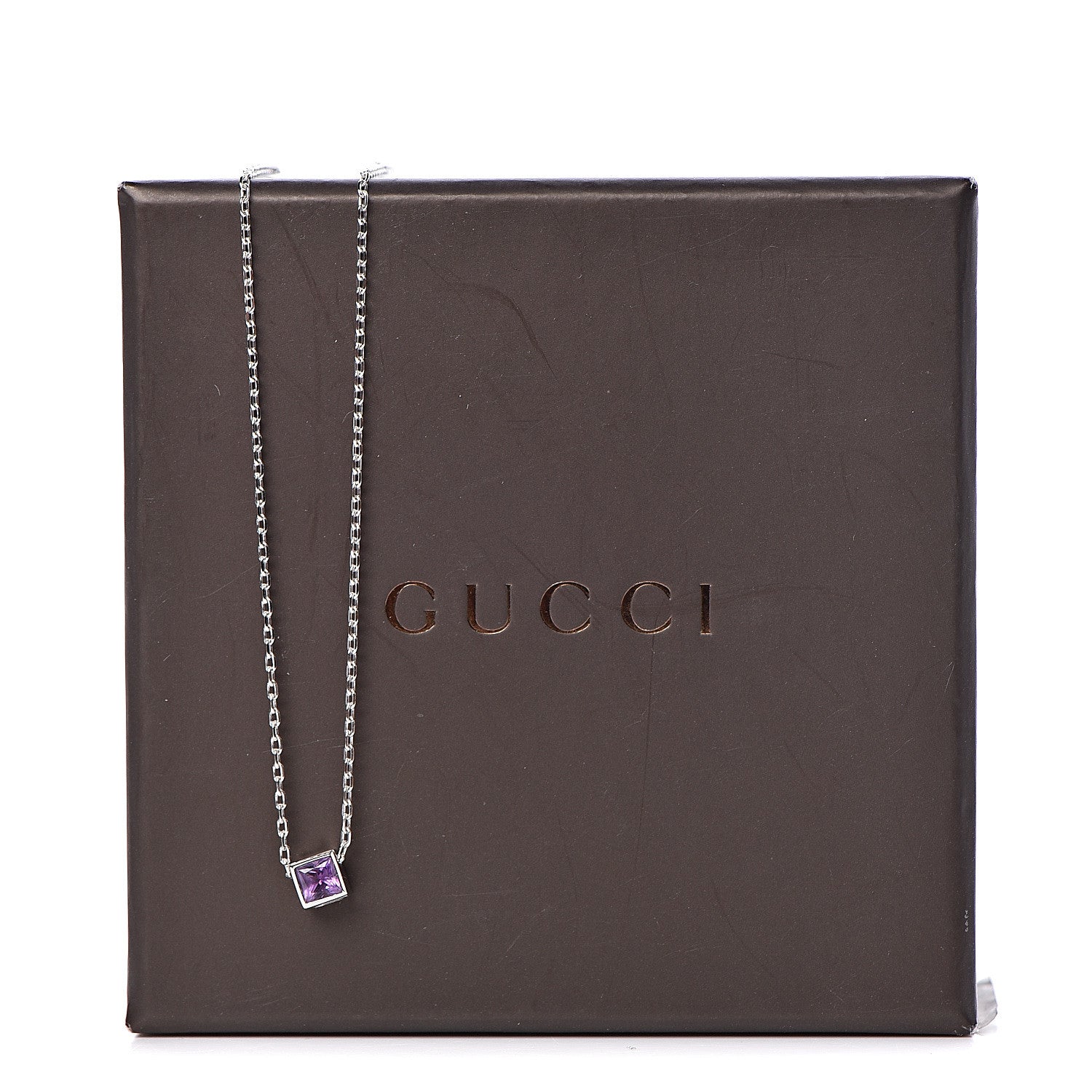 Gucci 18K White Gold Amethyst Cube Pendant Necklace 7 of 7