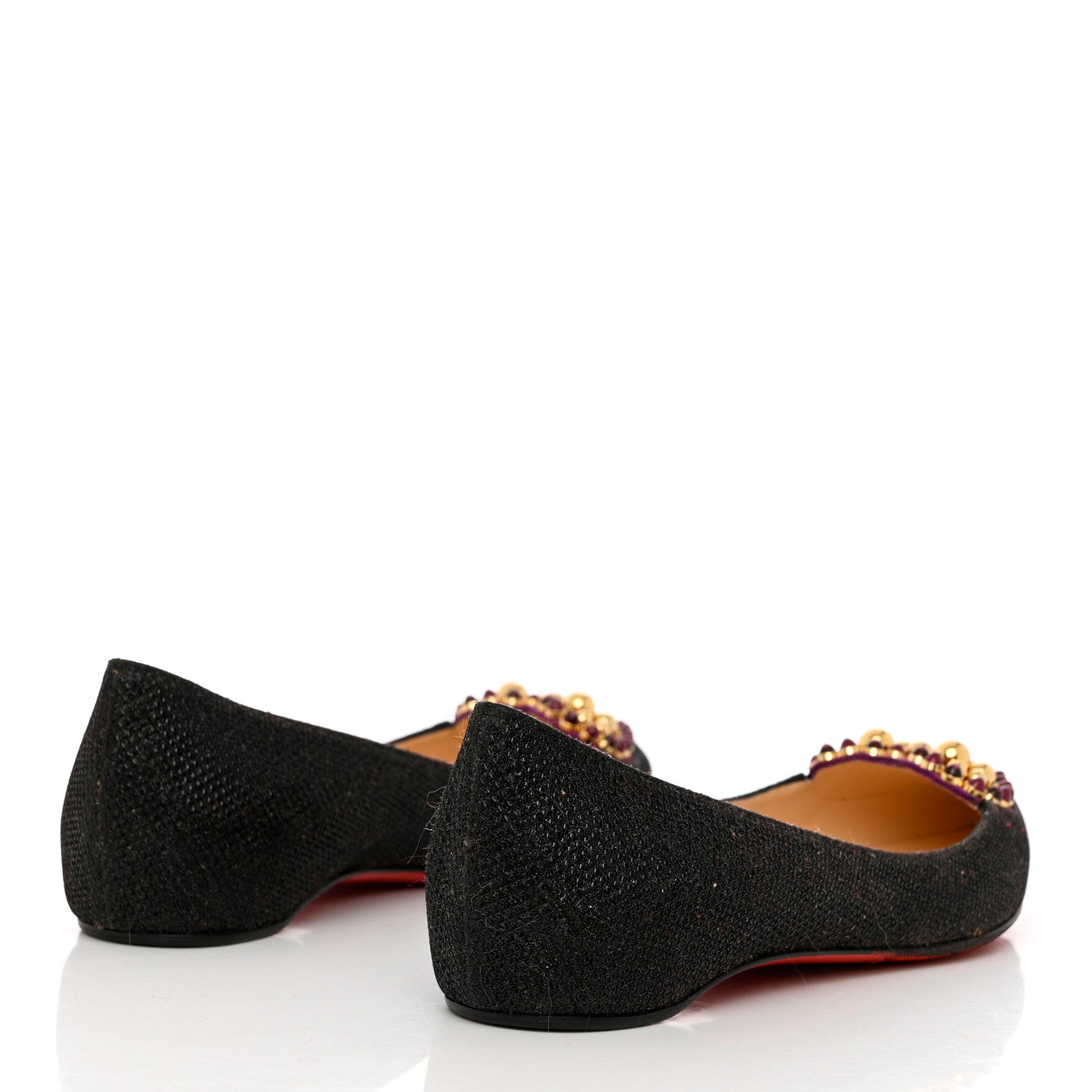 Christian Louboutin Glitter Tisse Veau Velours Heart Embellished Coramia Point Toe Flats 35 Black 4 of 9