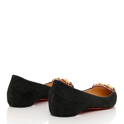 Christian Louboutin Glitter Tisse Veau Velours Heart Embellished Coramia Point Toe Flats 35 Black 4 of 9
