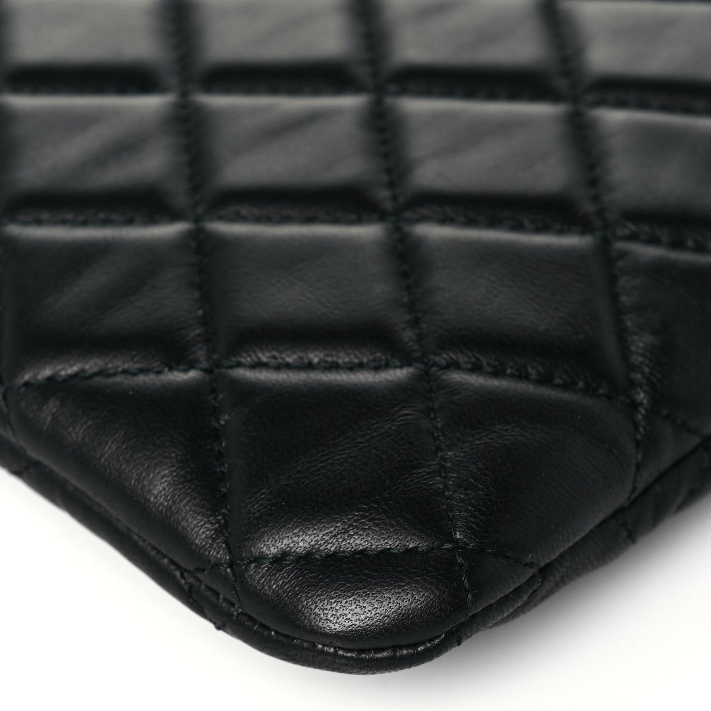 Lambskin Quilted Large Boy Zip Pouch Black