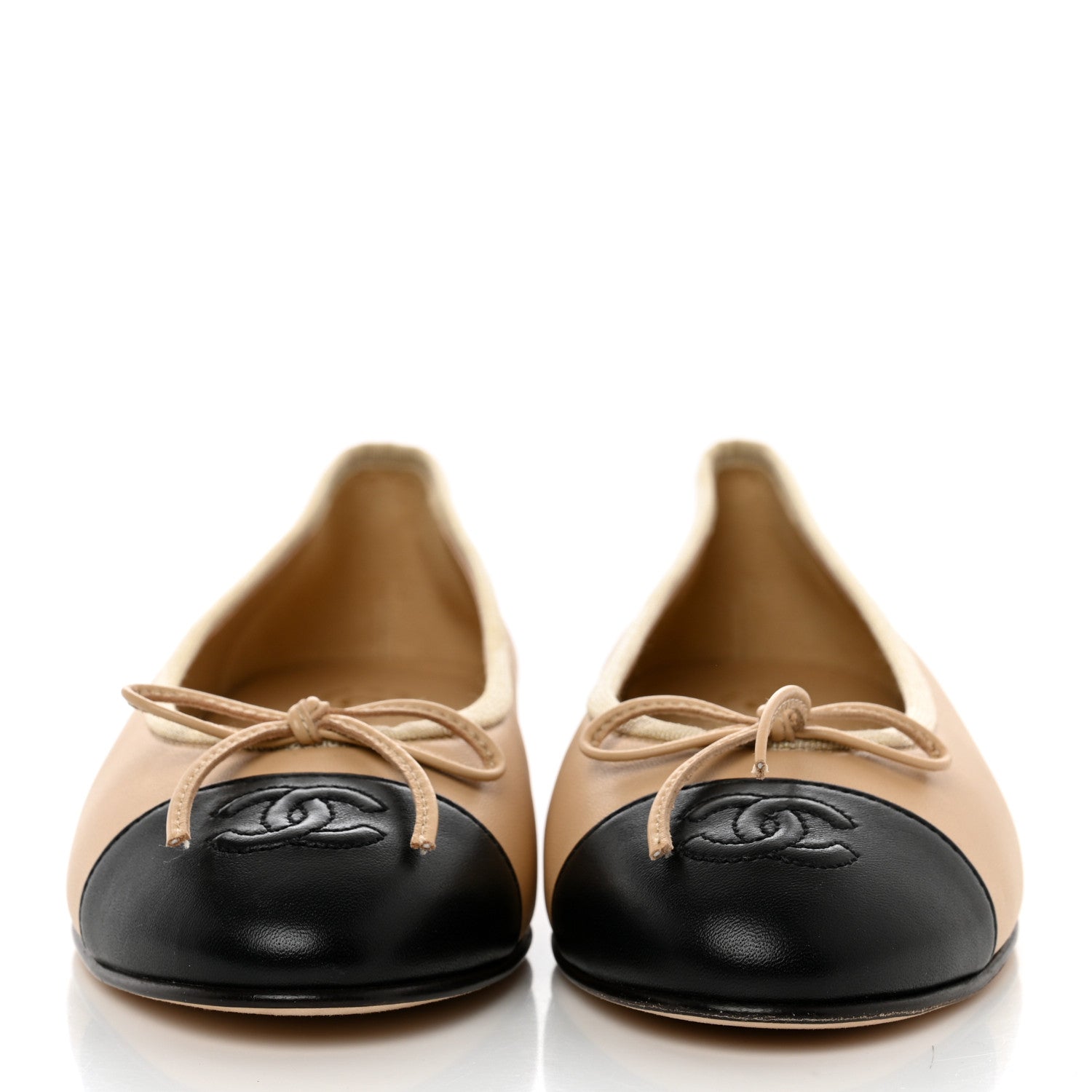 Chanel Lambskin Cap Toe CC Ballerina Flats 36 Beige Black 2 of 9