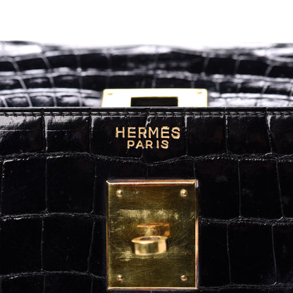 Hermes Shiny Crocodile Kelly Sellier 32 Black 19 of 33