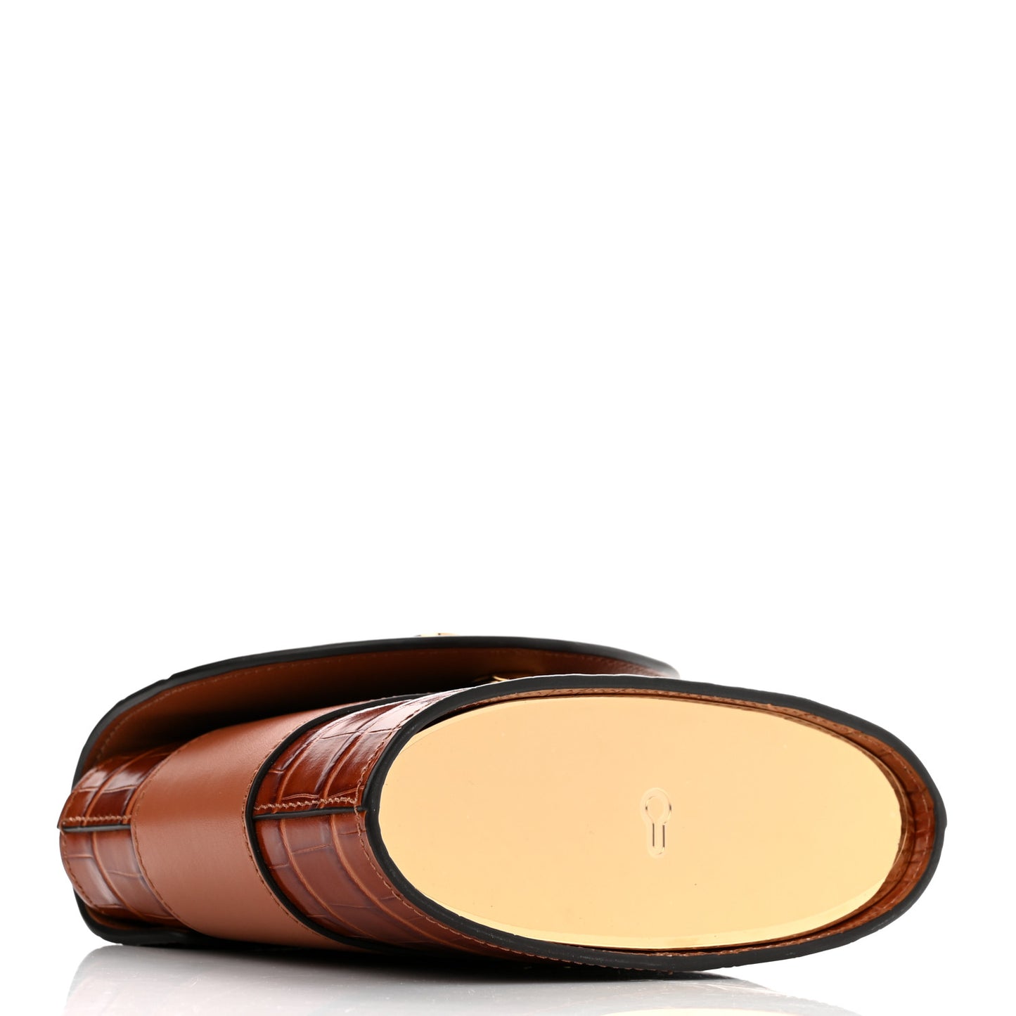 Calfskin Crocodile Embossed Small Aby Lock Chestnut Brown