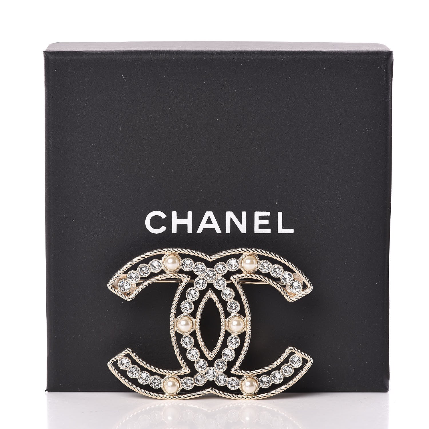 Chanel Pearl Crystal Sparkling Pearls CC Brooch Gold 5 of 5