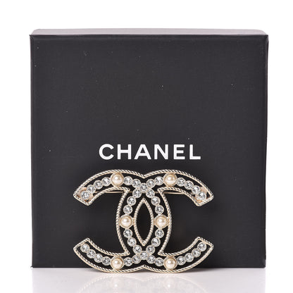Chanel Pearl Crystal Sparkling Pearls CC Brooch Gold 5 of 5
