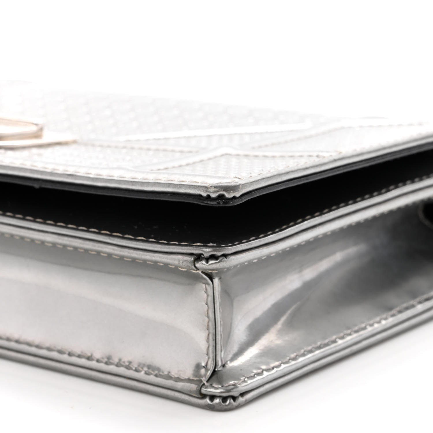 Christian Dior Metallic Patent Micro-Cannage Diorama Wallet on Chain Pouch Silver 9 of 10