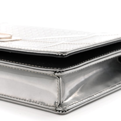 Christian Dior Metallic Patent Micro-Cannage Diorama Wallet on Chain Pouch Silver 9 of 10