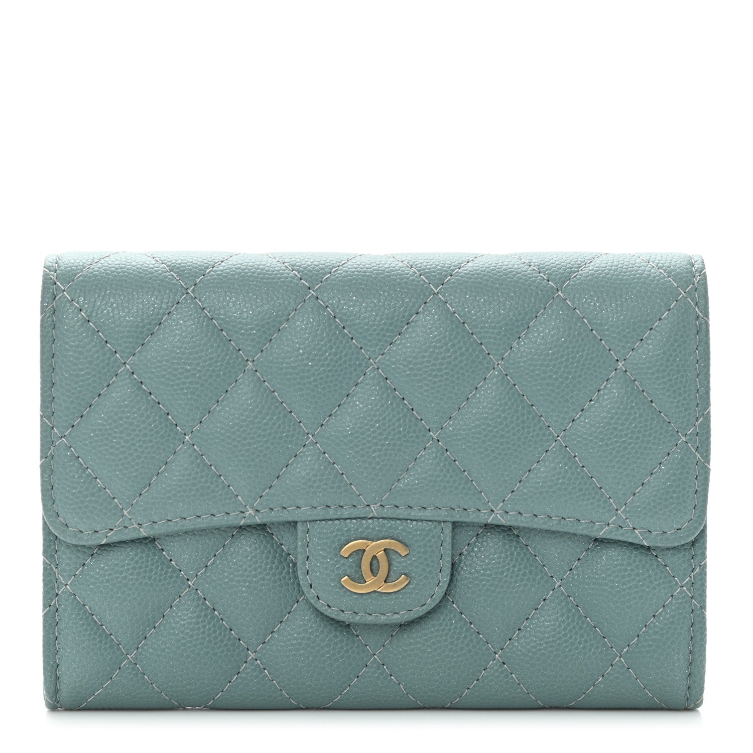 Chanel Iridescent Caviar Quilted Medium Flap Wallet Light Blue 1 of 10