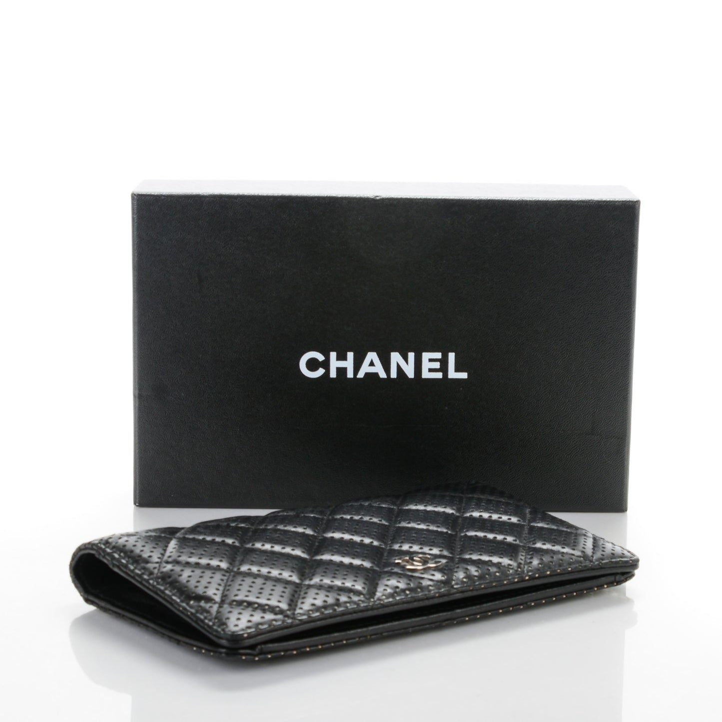 Lambskin Perforated Yen Wallet Black