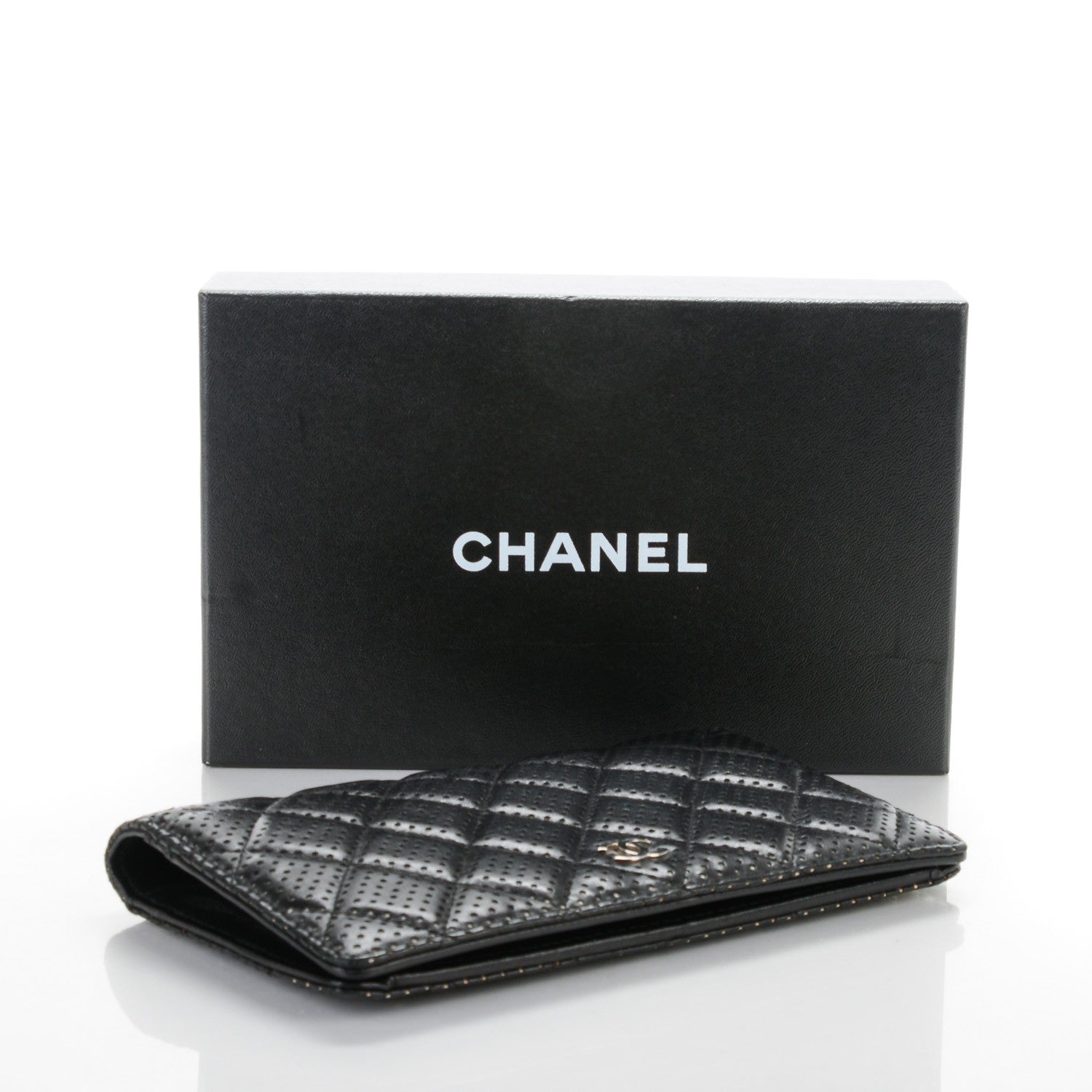Chanel Lambskin Perforated Yen Wallet Black 4 of 8