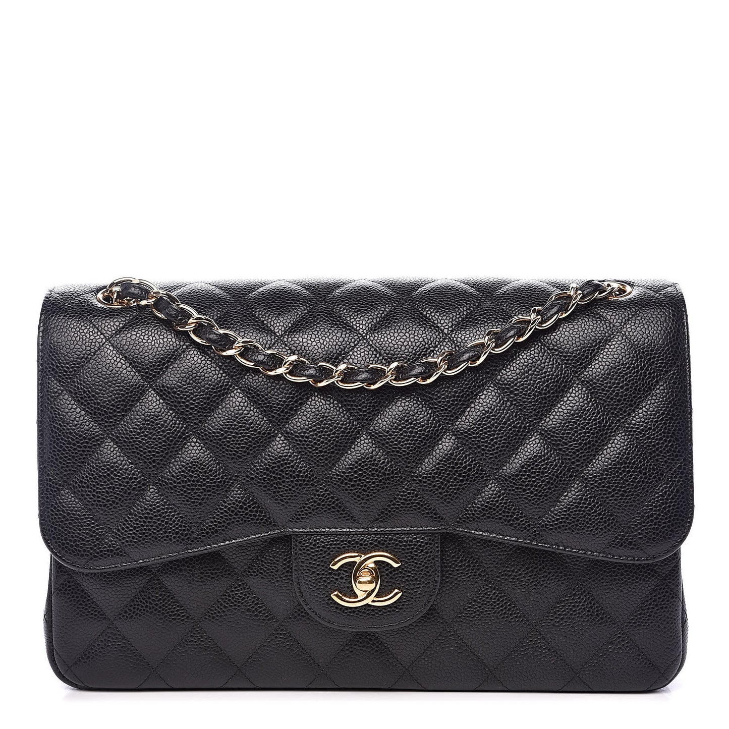 Caviar Quilted Jumbo Double Flap Black