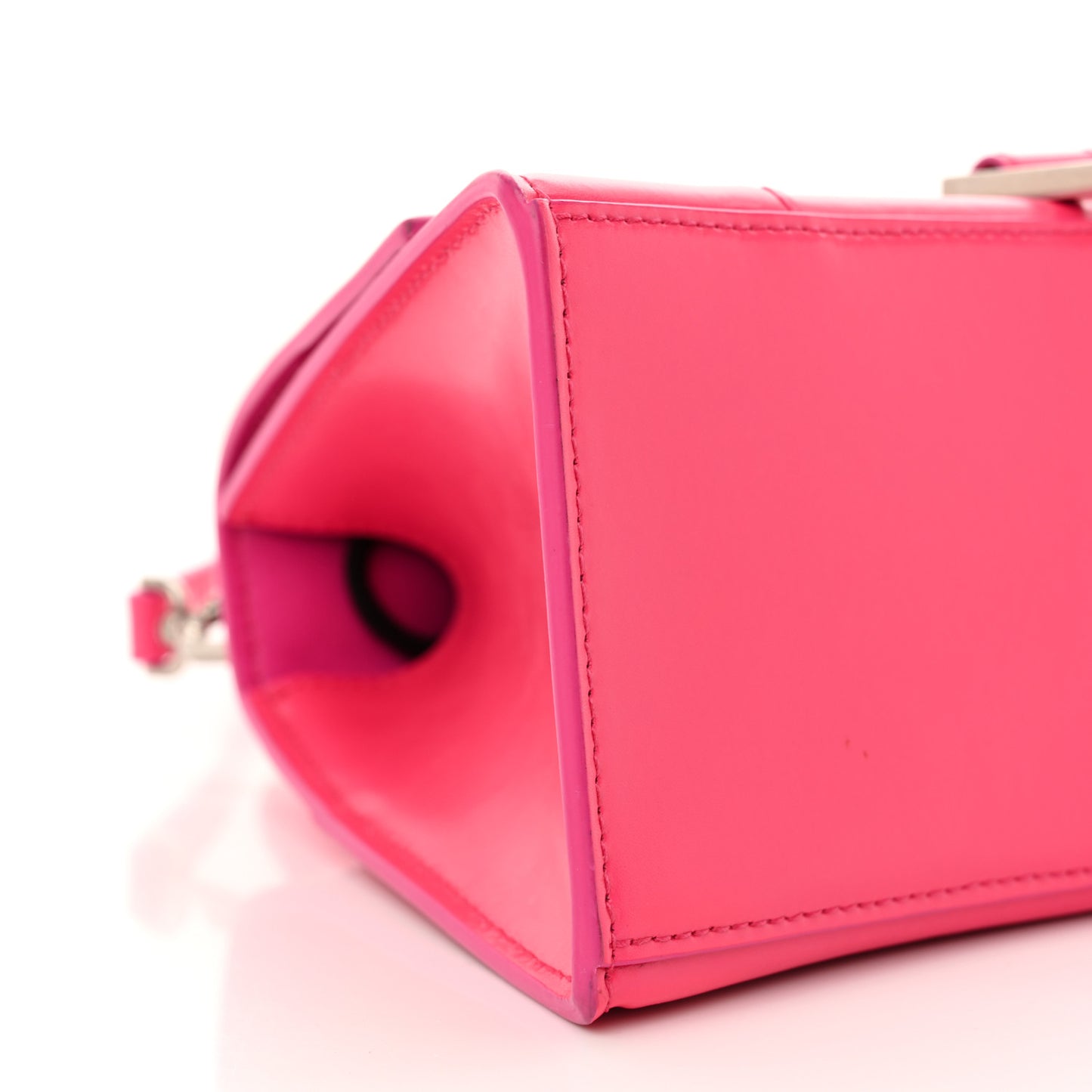 Shiny Box Calfskin Small Hourglass Top Handle Bag Acid Fuchsia