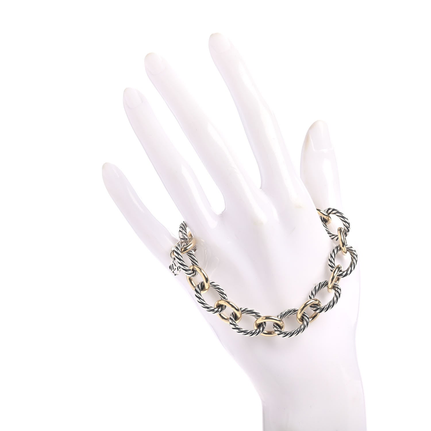 David Yurman Sterling Silver 18K Yellow Gold 12mm Large Oval Link Bracelet 2 of 4